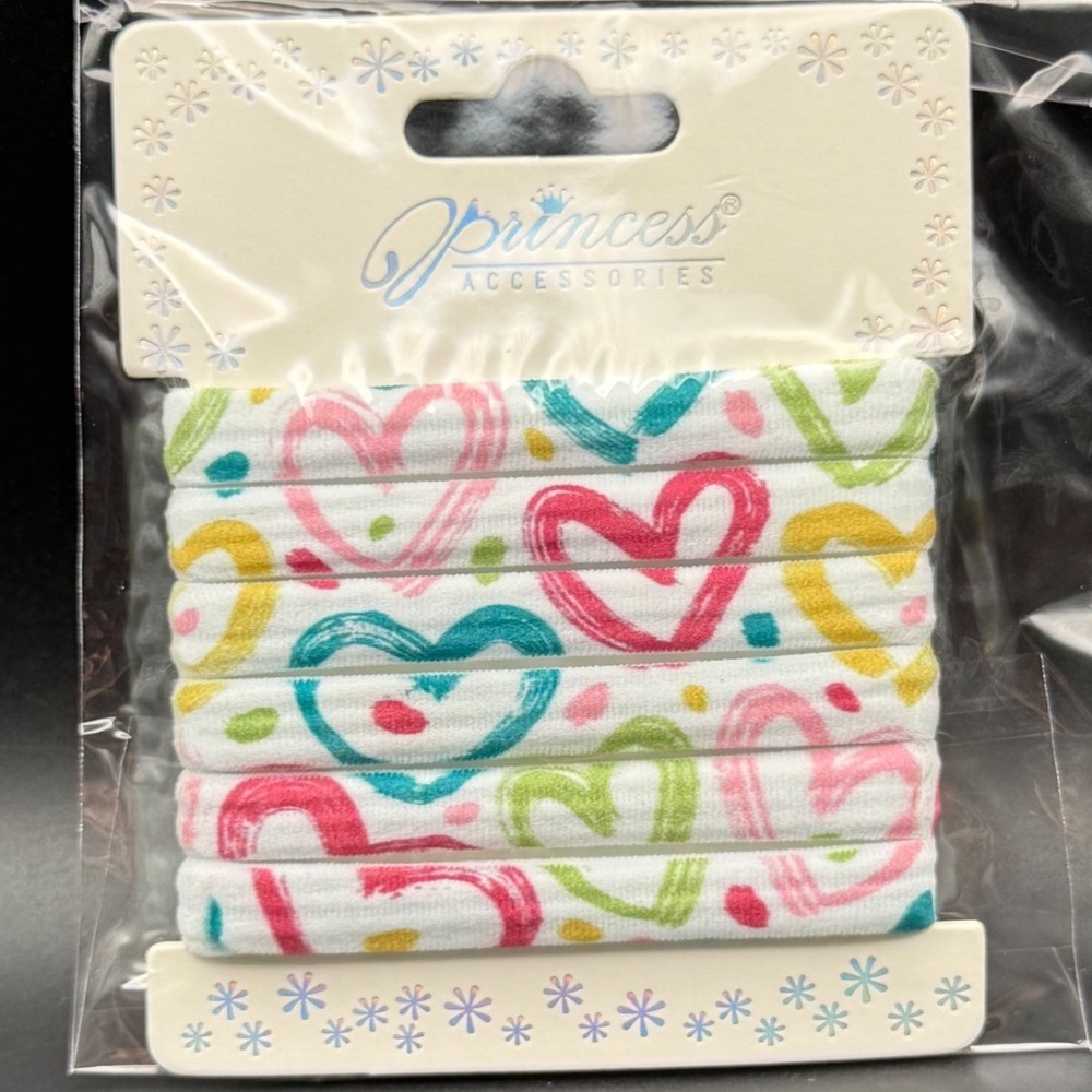 Princess Accessories Kids Heart Print Elastic Hair Ties 8 Pack White Multi Color